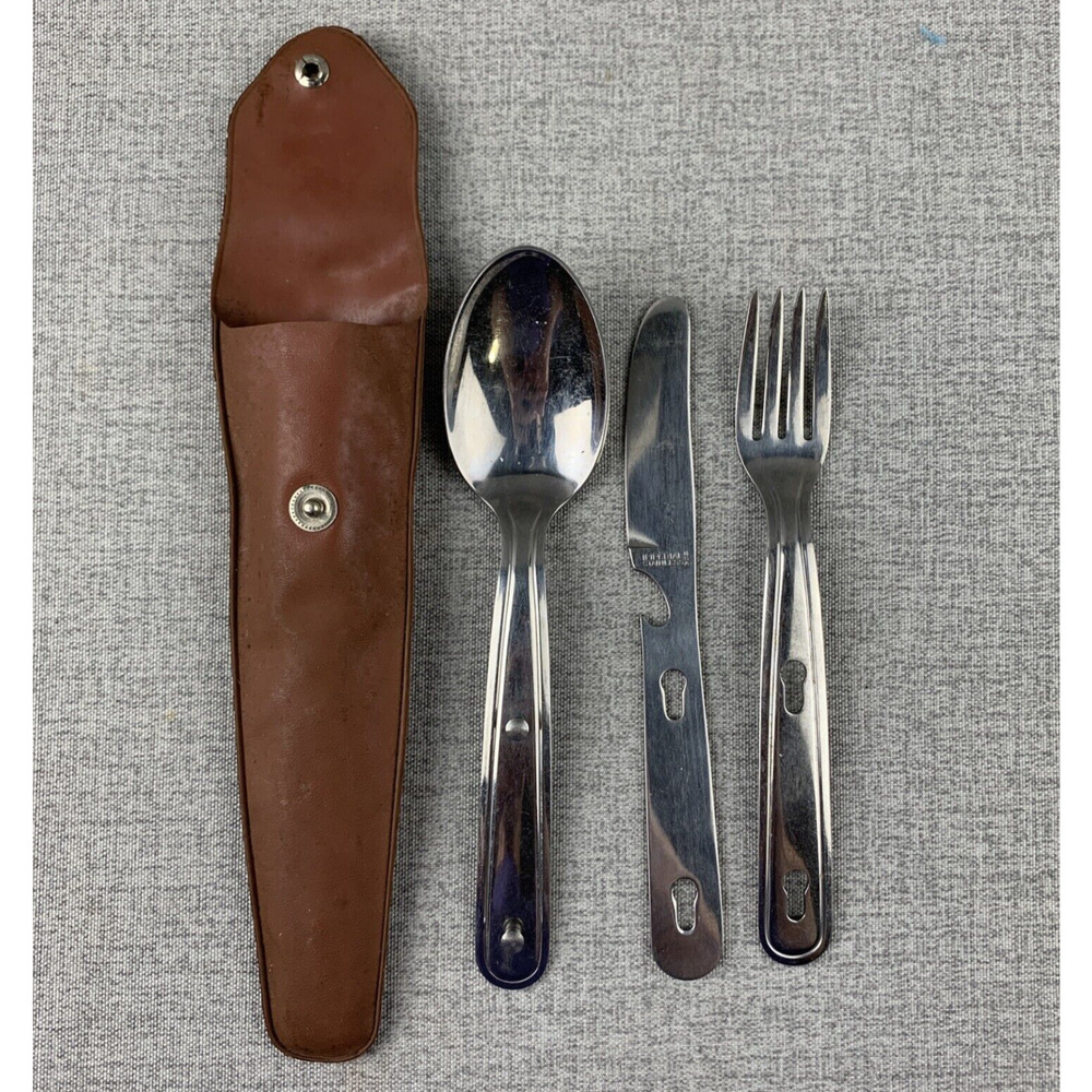 Vtg Boy Scouts Utensil Set Camping Hiking Knife‎ Fork Spoon Imperial Stainless